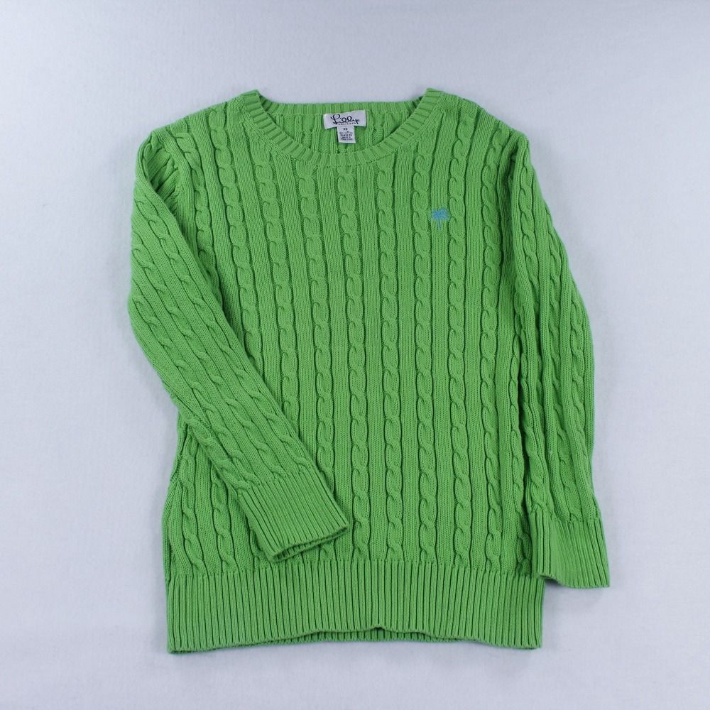 Vintage Lilly Pulitzer Green Cable Knit Cotton Sweater Size XS